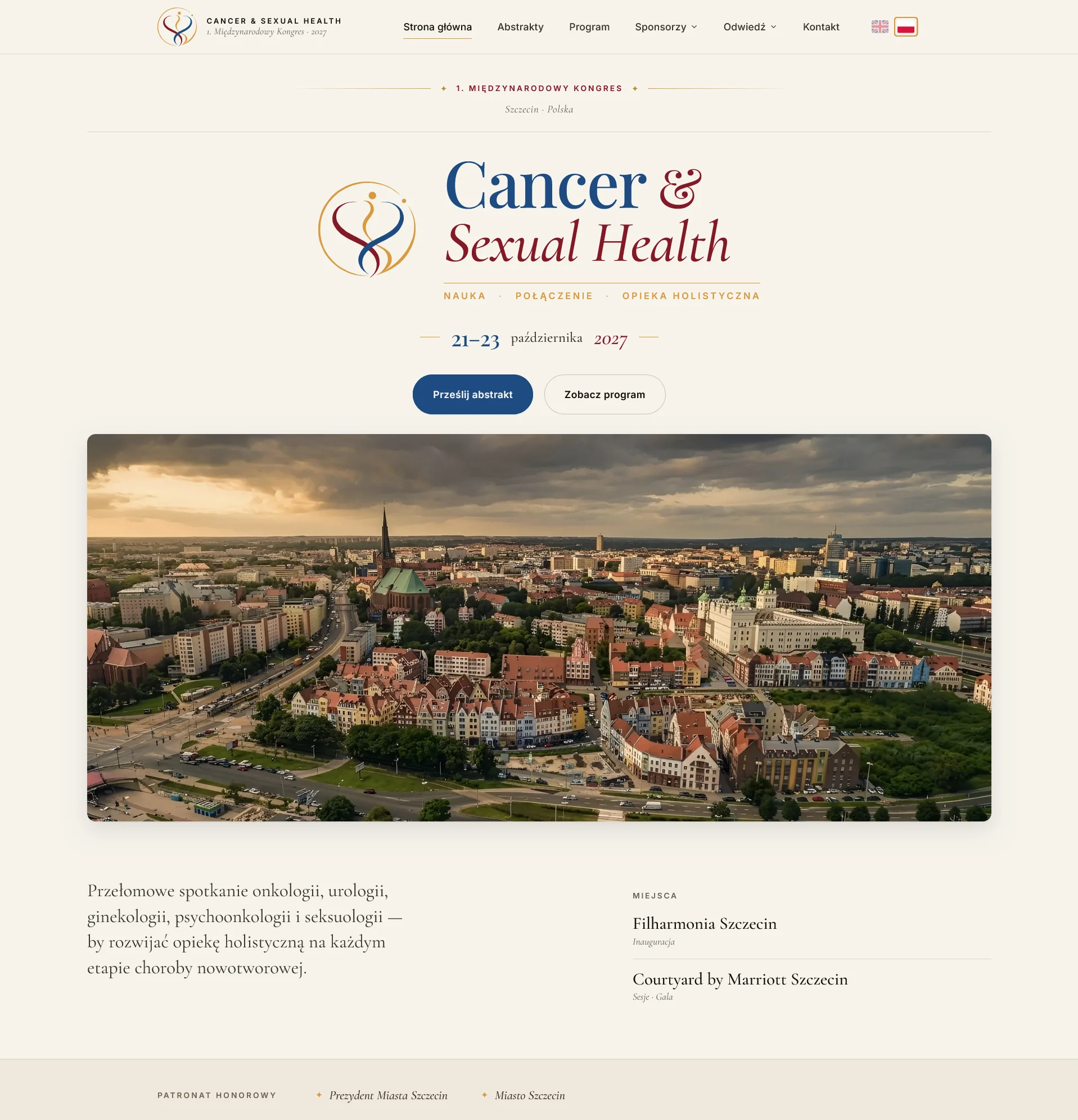 Sekcja hero strony 1st World Congress on Cancer & Sexual Health